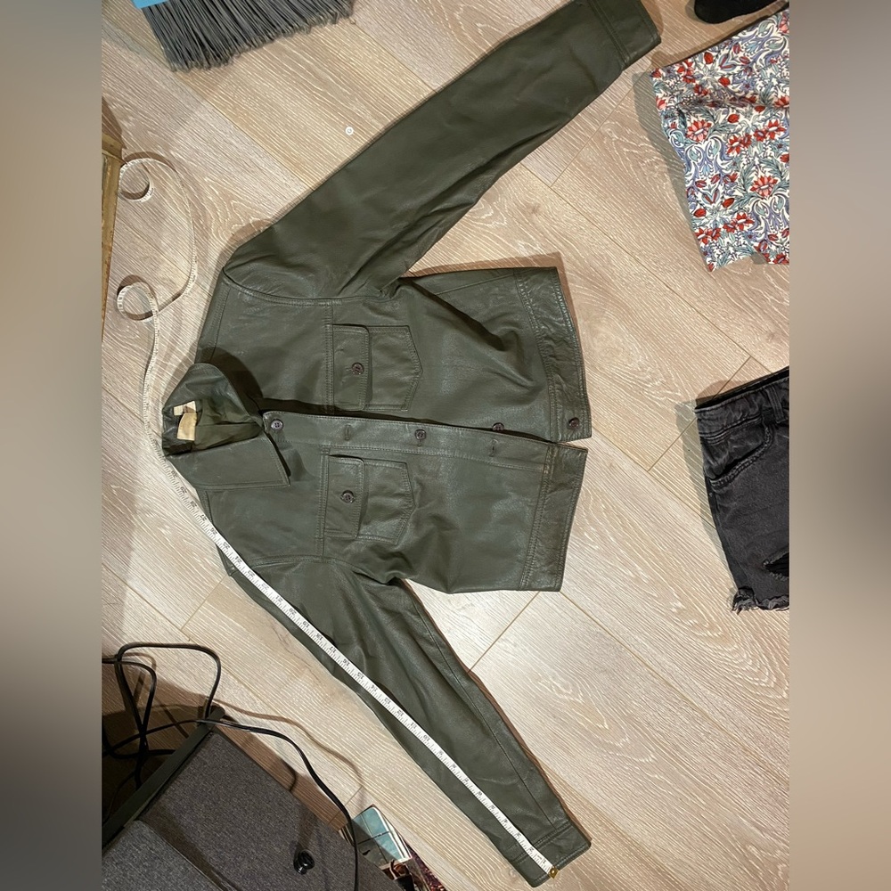 Vintage Olive Green genuine leather Newport News Army Jacket